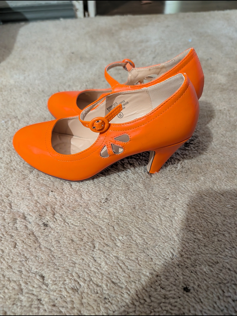 Chase + Chloe Bright Orange Mary Jane Heels with Cutout Detail